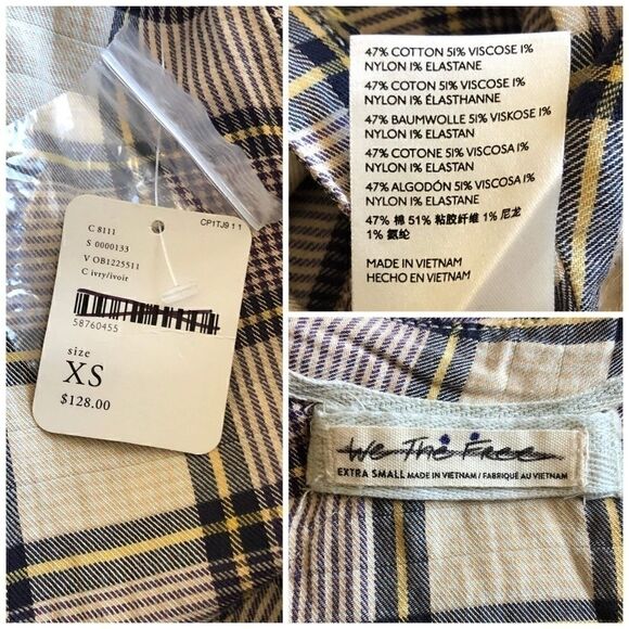 Free People Tunic Wild Side Plaid Tie Back Slouchy Size XS - Picture 8 of 8